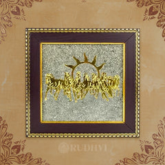 7 Horses on Raw Pyrite Frame for Wealth and Success-Rudhvi