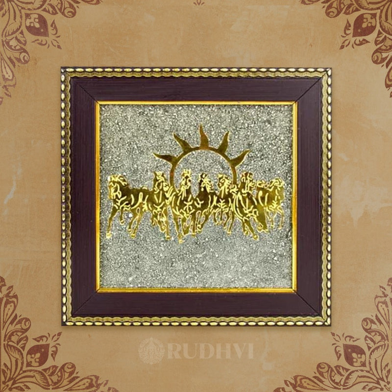 7 Horses on Raw Pyrite Frame for Wealth and Success-Rudhvi