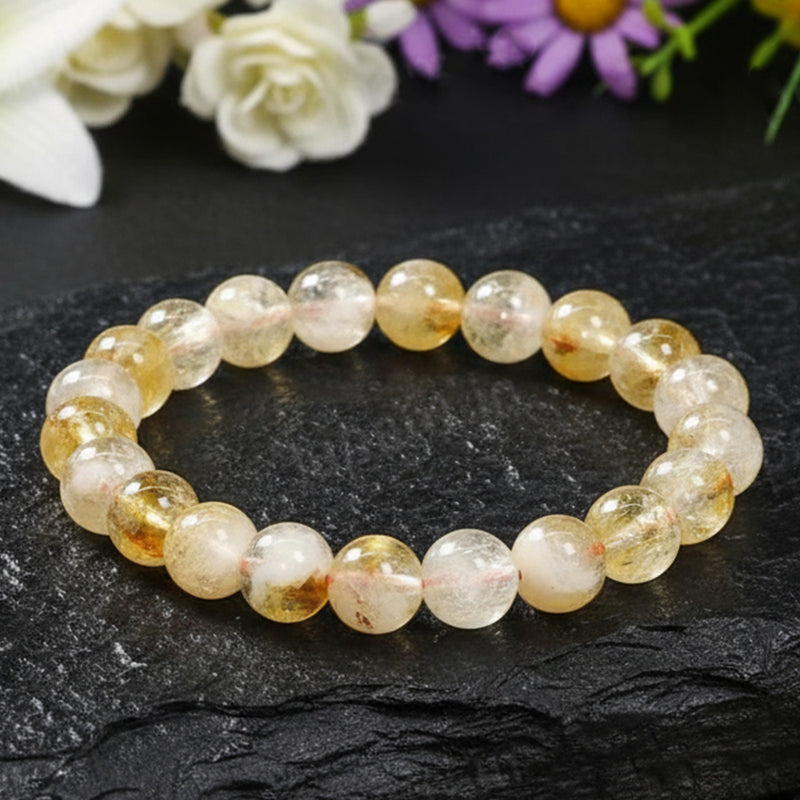 close up of natural citrine bracelet by Rudhvi handcrafted healing crystal for abundance