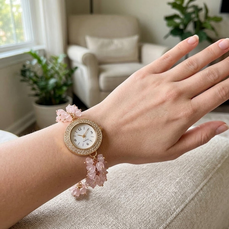 Premium pink crystal watch by Rudhvi designed for modern divine queens.