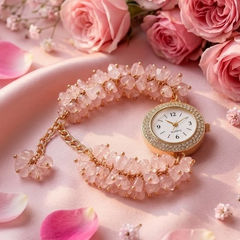 Luxury Rose Quartz Crystal Watch for women with elegant pink bracelet design by Rudhvi.