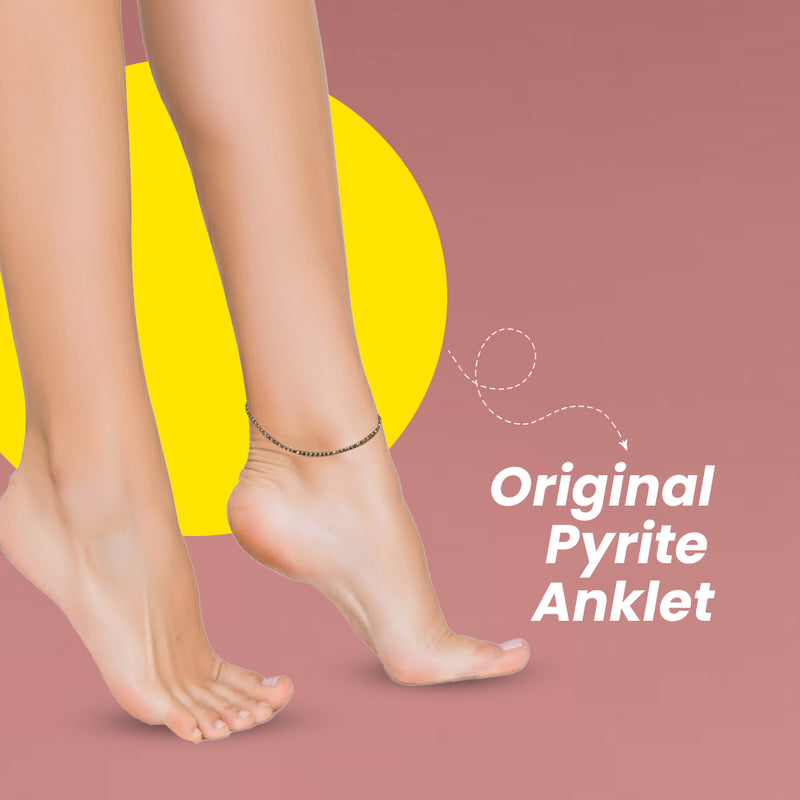 Woman wearing  Original Pyrite Anklet for Wealth-Rudhvi
