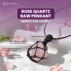Rose quartz raw crystal necklace for love, calmness and heart chakra healing – Rudhvi