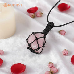 Rudhvi natural rose quartz raw pendant for love and heart chakra energy-Rudhvi