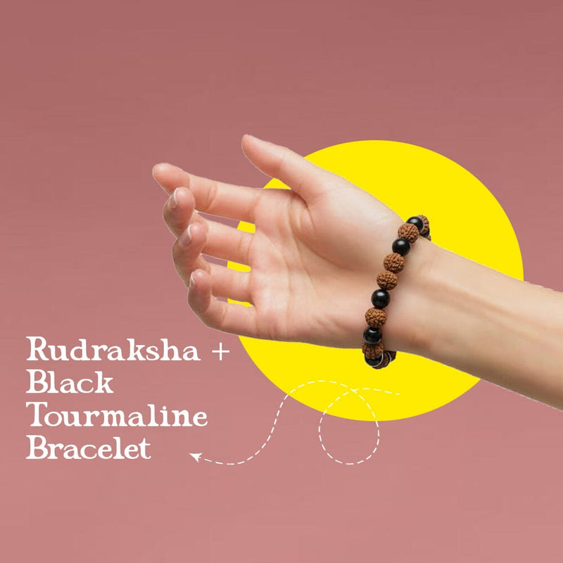 Rudraksha and Black Tourmaline healing bracelet for protection and positive energy by Rudhvi.