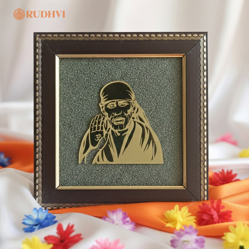Sai Baba on Pyrite Frame – Peace, Protection & Prosperity Energy Frame | Rudhvi
