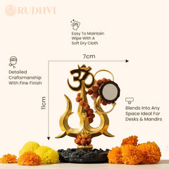 Close-up of Rudhvi Shiv Shakti Trishul with Rudraksha.