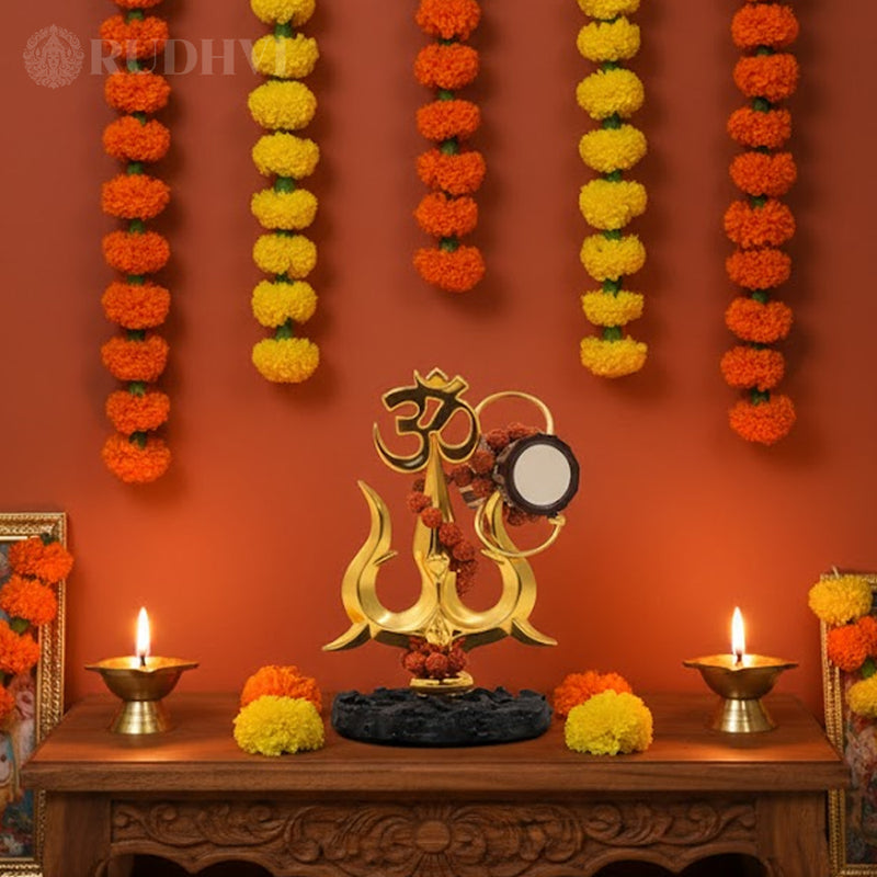 Shiv Shakti Trishul with Rudraksha – radiating aura of spiritual power and peace.