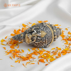 Silver Plated Ganesh Shankh for Wealth, Prosperity & Protection | Rudhvi