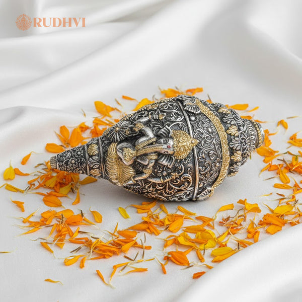 Silver Plated Ganesh Shankh for Wealth, Prosperity & Protection | Rudhvi