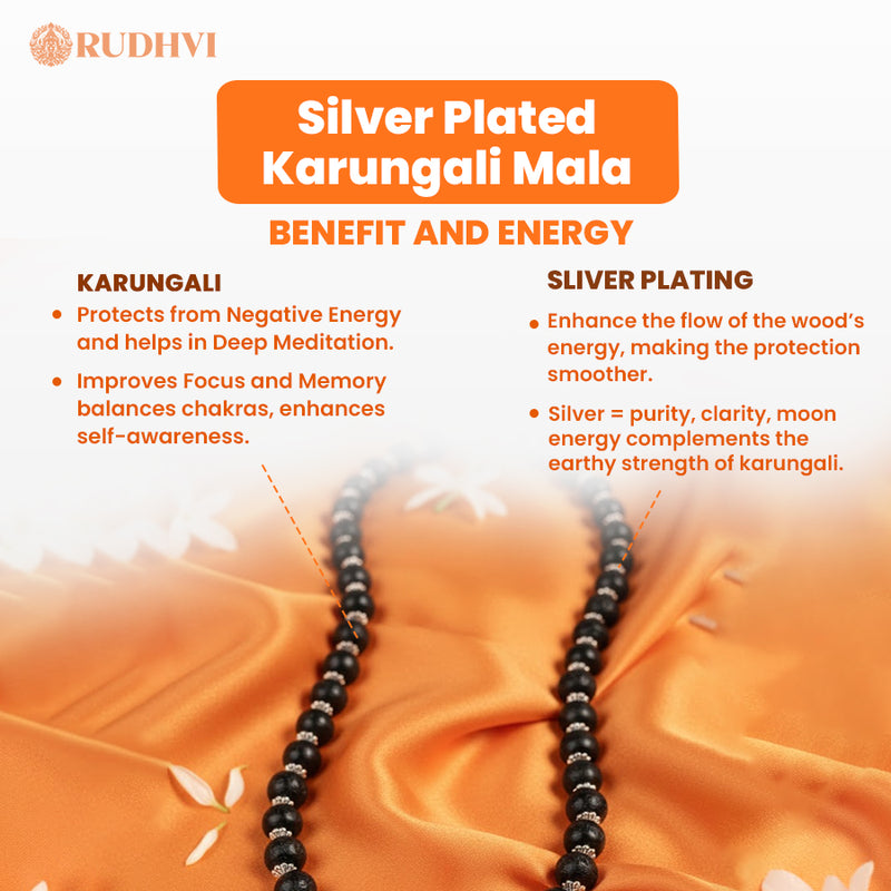 Silver Plated Karungali Mala for Protection, Focus & Meditation | Rudhvi™