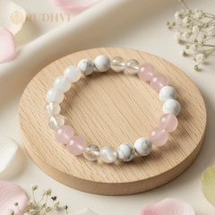 Stress Relief Bracelet by Rudhvi – Moonstone, Howlite, Rose Quartz & Clear Quartz-Rudhvi