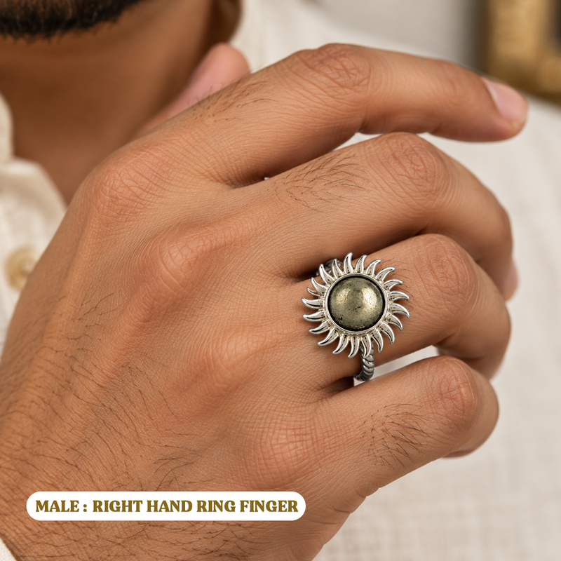 Pyrite Sun Ring for Wealth, Prosperity & Financial Growth | Natural Pyrite Crystal Ring