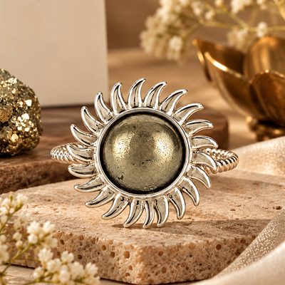 Pyrite Sun Ring for Wealth, Prosperity & Financial Growth | Natural Pyrite Crystal Ring