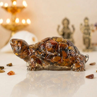 Vastu Tiger Eye Tortoise (Kachhua) – Wealth, Protection & Stability Crystal Turtle