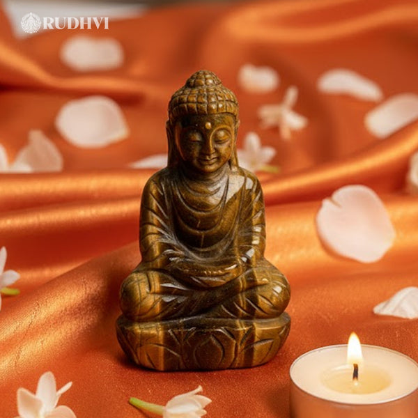 Tiger Eye Buddha Idol – Courage & Positive Energy Decor | Rudhvi
