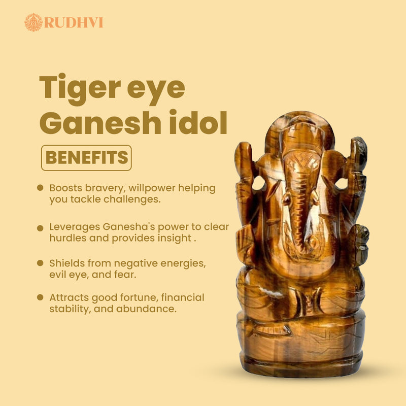 Tiger Eye Ganesh Idol – Courage, Protection & Financial Stability
