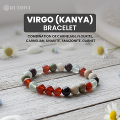 Virgo (Kanya Rashi) Zodiac Bracelet – Carnelian, Fluorite, Unakite | Rudhvi™