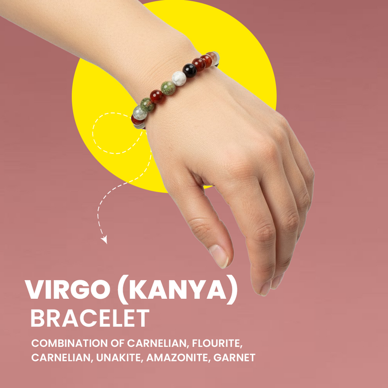 Virgo (Kanya Rashi) Zodiac Bracelet – Carnelian, Fluorite, Unakite | Rudhvi™