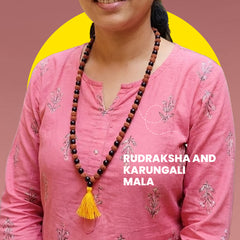 women wearing a Rudraksha and Karungali Mala necklace -rudhvi